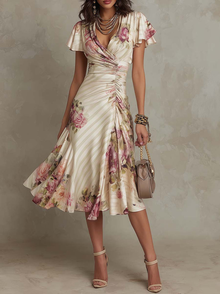 Albas | Abito midi in satin floreale elegante retrò