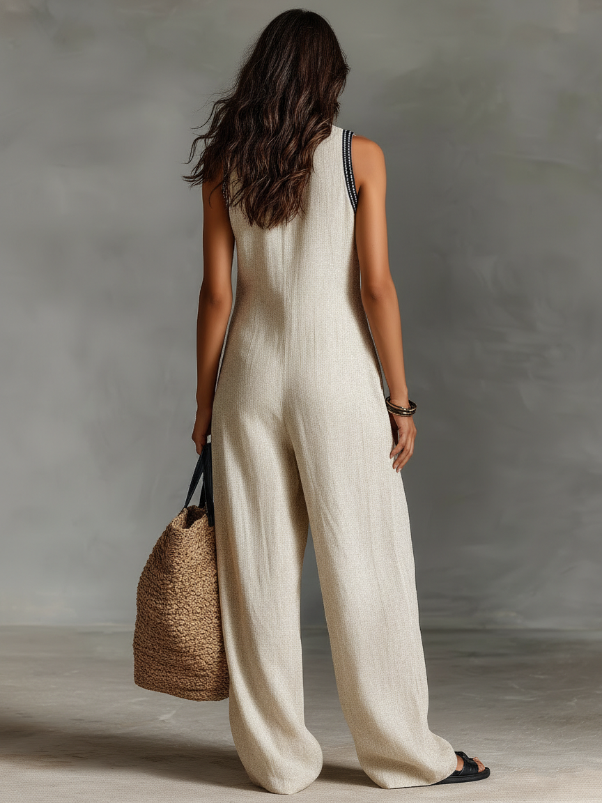 Giada | Tuta in Lino Ricamata Elegante