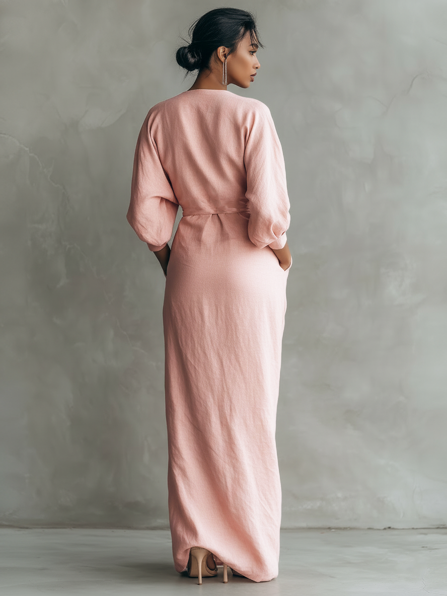 Alessia | Abito Maxi in Lino Rosa