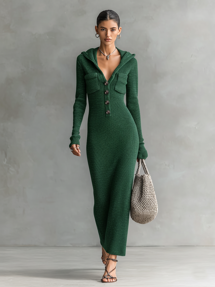 Valentina | Abito Maxi in Maglia con Cappuccio