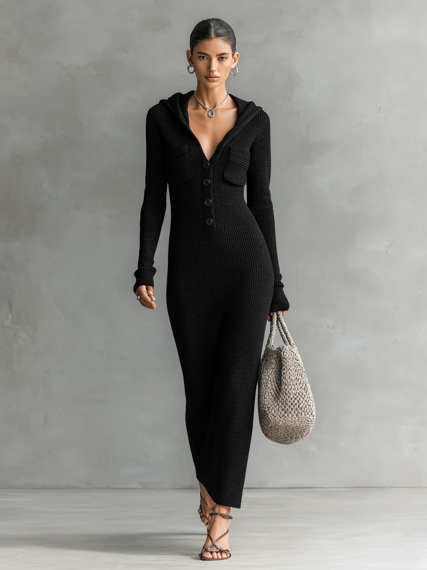 Valentina | Abito Maxi in Maglia con Cappuccio