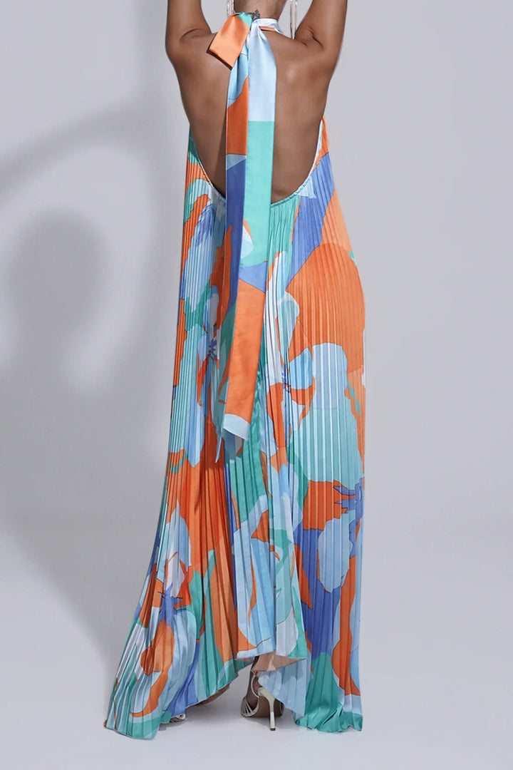 Shalia - Maxi Dress Plissettato con Collo Halter Seducente