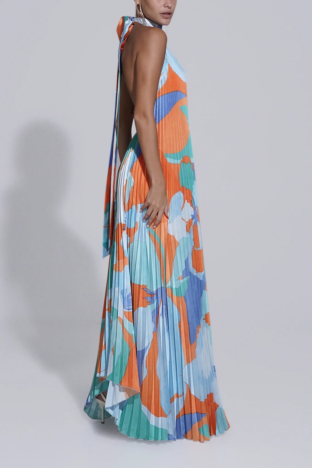 Shalia - Maxi Dress Plissettato con Scollo All'Americana