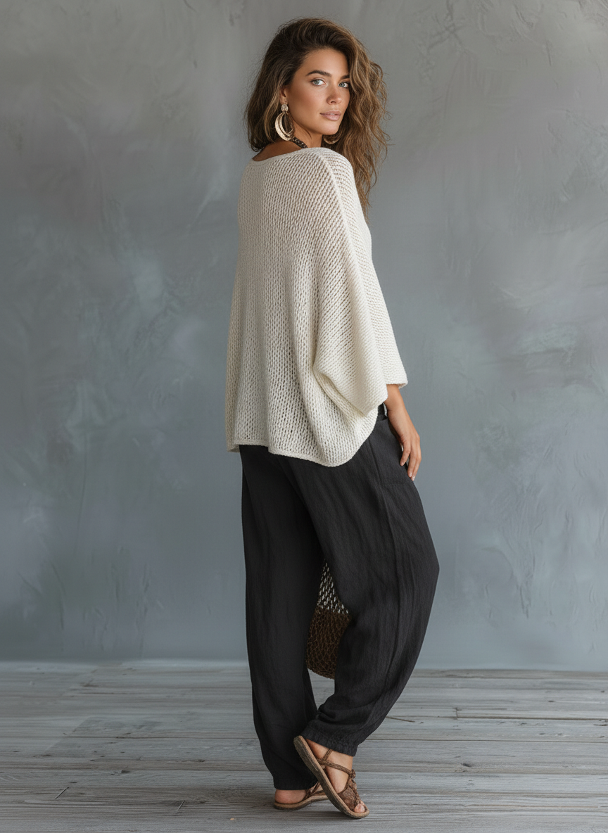 Set Maglione Leggero a Maniche a Cappuccio e Pantaloni Harem da Donna MDZ2685A8Y