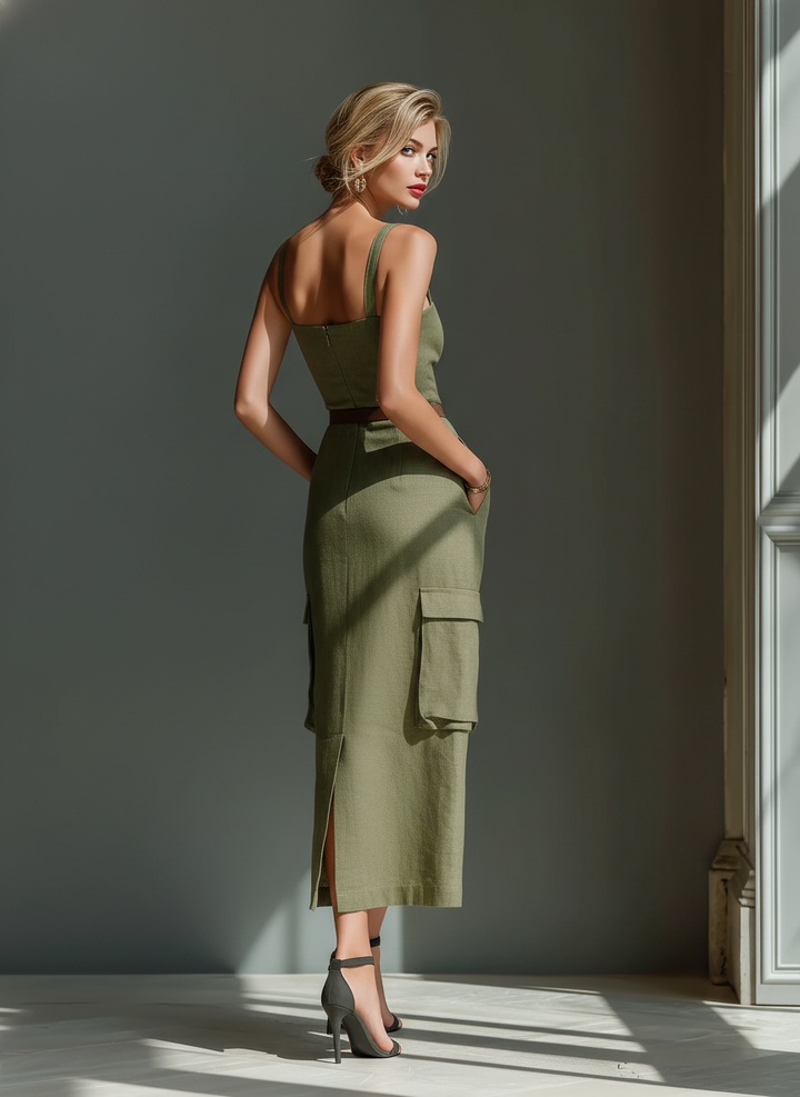 Noemi | Abito Midi in Lino Verde
