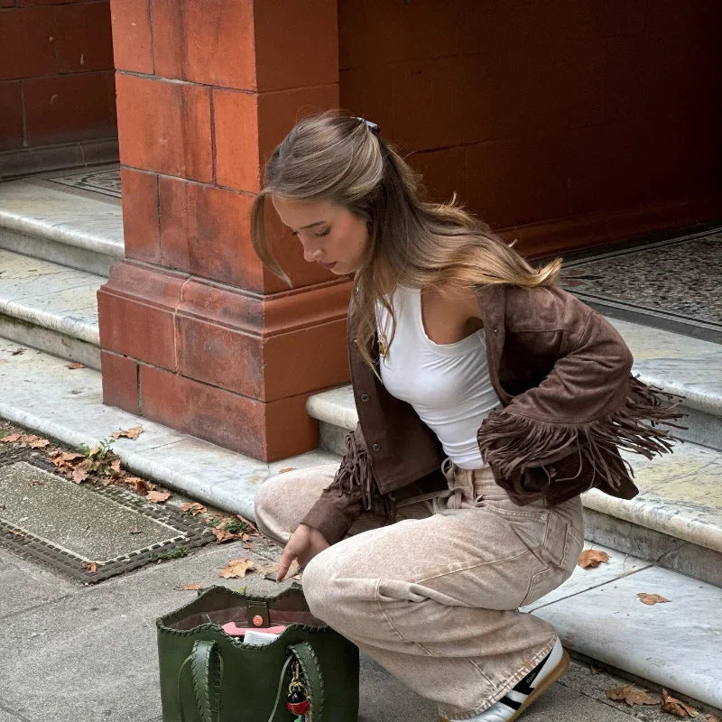 Sofia™ | Giacca in pelle scamosciata con frange di Rivana