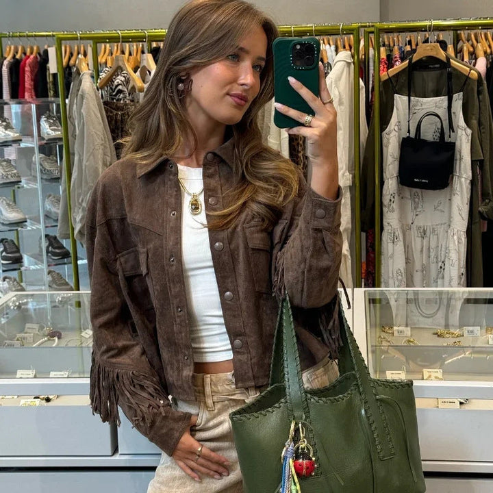 Sofia™ | Giacca in pelle scamosciata con frange di Rivana