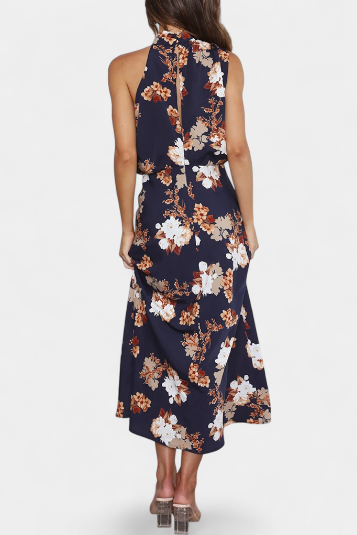 Lisa Abito Maxi Floreale con Collo Halter e Vita Elastica