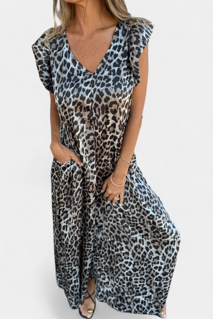 Isela Mono a Collo a V con Stampa Leopardo