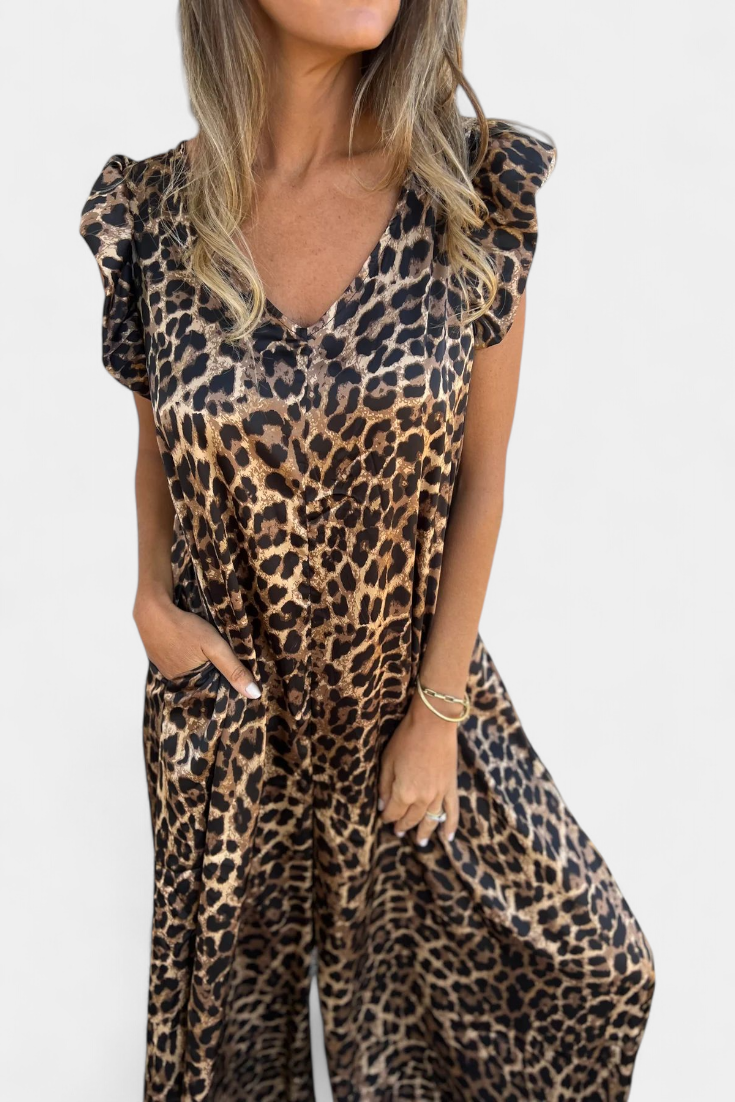 Isela Mono a Collo a V con Stampa Leopardo