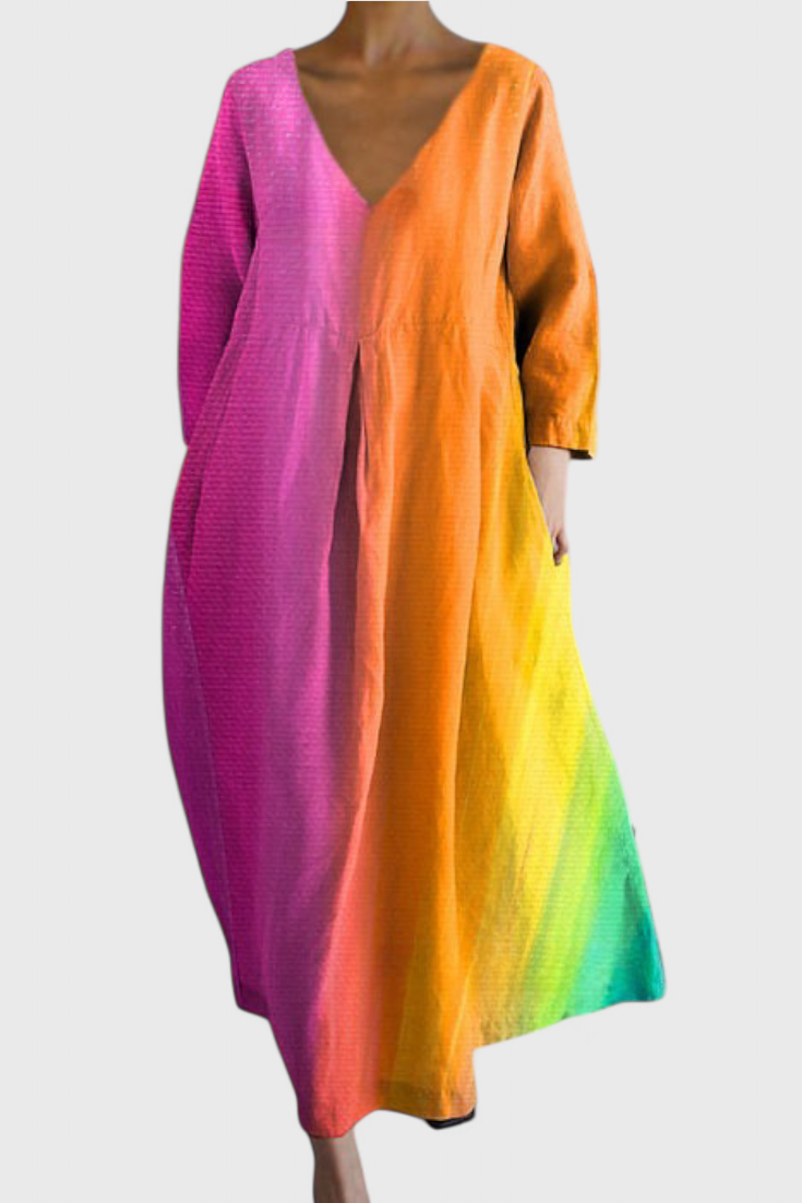 Anne Vestito Lungo Colorato con Scollatura a V