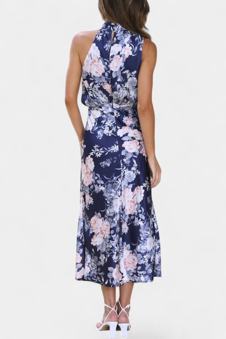 Lisa Abito Maxi Floreale con Collo Halter e Vita Elastica