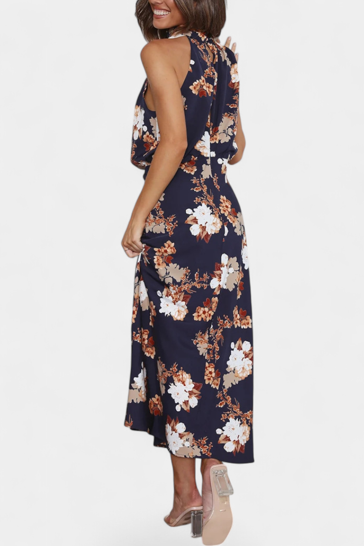 Lisa Abito Maxi Floreale con Collo Halter e Vita Elastica