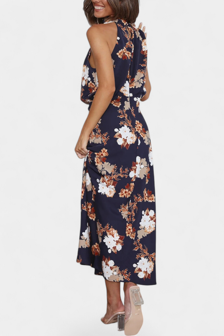 Lisa Abito Maxi Floreale con Collo Halter e Vita Elastica