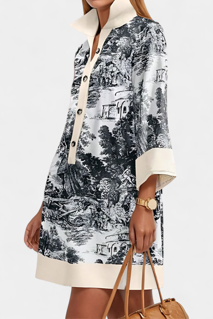 Wilma Vestito Camicia Stampa Paesaggio
