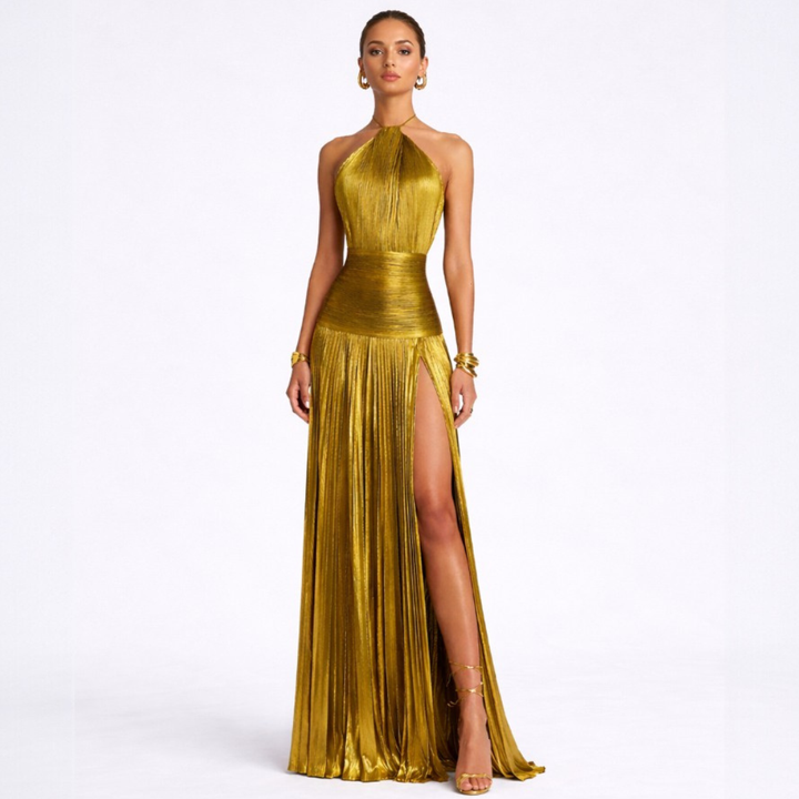 Emma - Vestito Halter Aperto sulla Schiena Metallico