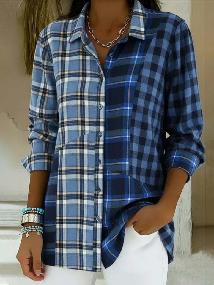 Lena – Blusa a Maniche Lunghe con Motivo a Quadri