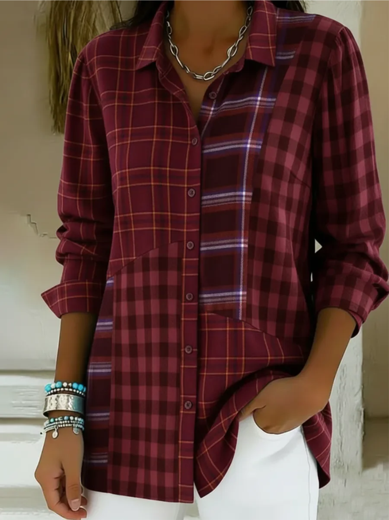 Lena – Blusa a Maniche Lunghe con Motivo a Quadri