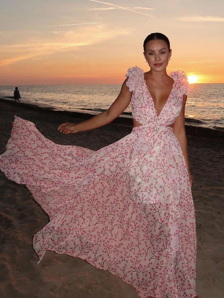 Lexi - Elegante Abito Maxi Senza Schiena con Rouches