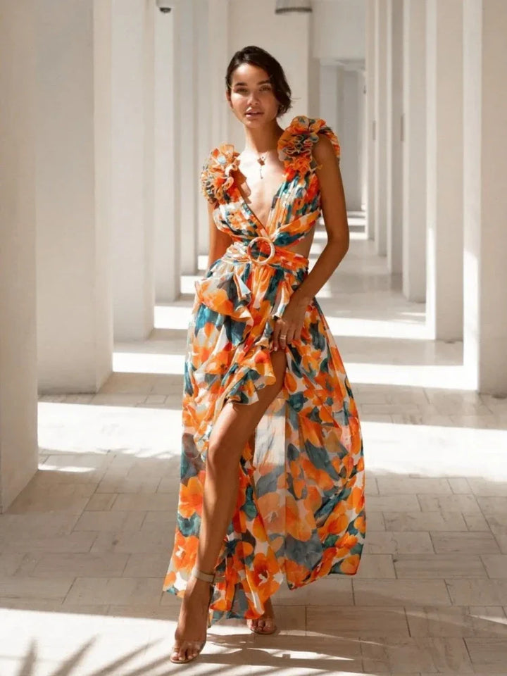 Lexi - Abito Maxi Elegante Senza Schiena con Volant