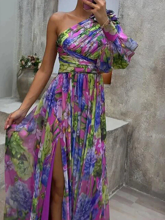 Amara | Maxi abito floreale monospalla