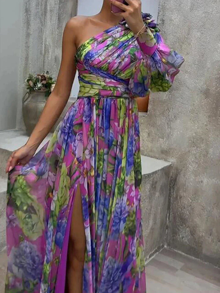 Amara | Maxi abito floreale monospalla