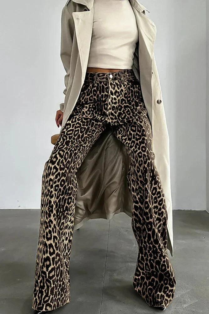 Sofia™ | Pantaloni casual con bottoni, tasche multiple e stampa leopardata