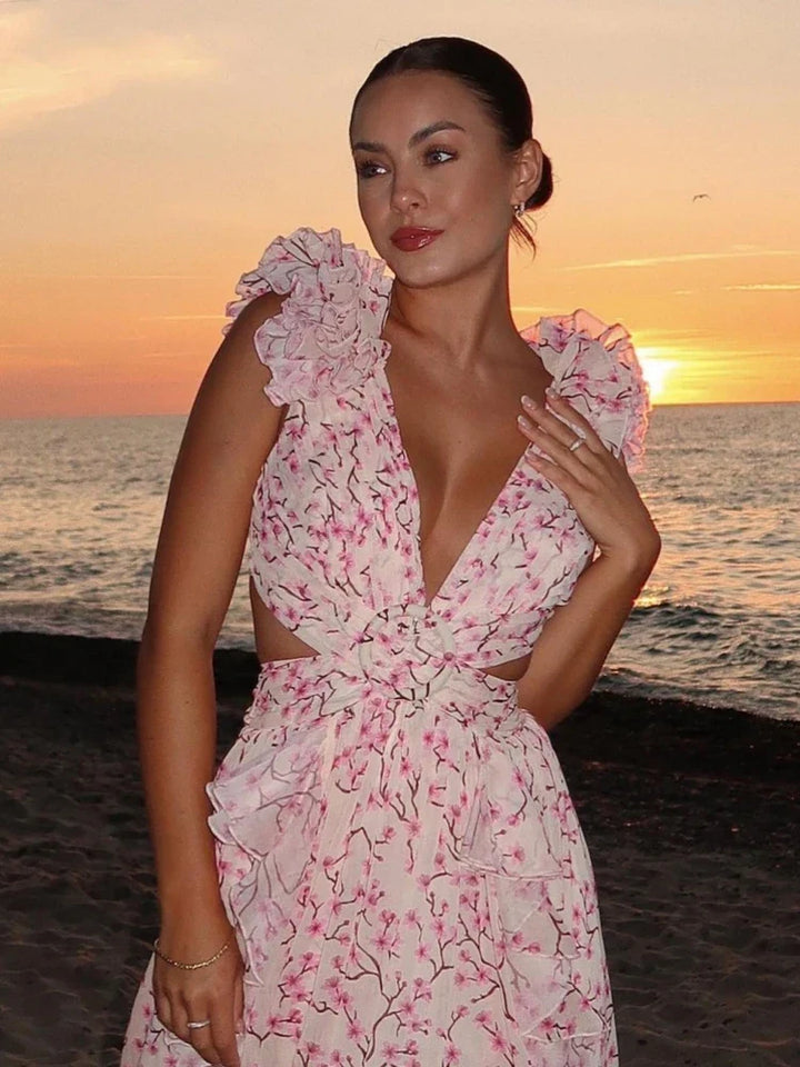 Lexi - Elegante Abito Maxi Senza Schiena con Rouches