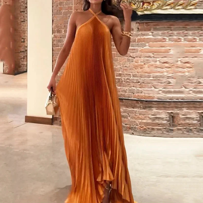 Kyla - Abito Maxi con Scollo Halter Plissettato Chic