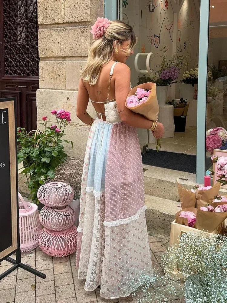 Cyrille - Elegante Abito Maxi Patchwork con Spalline