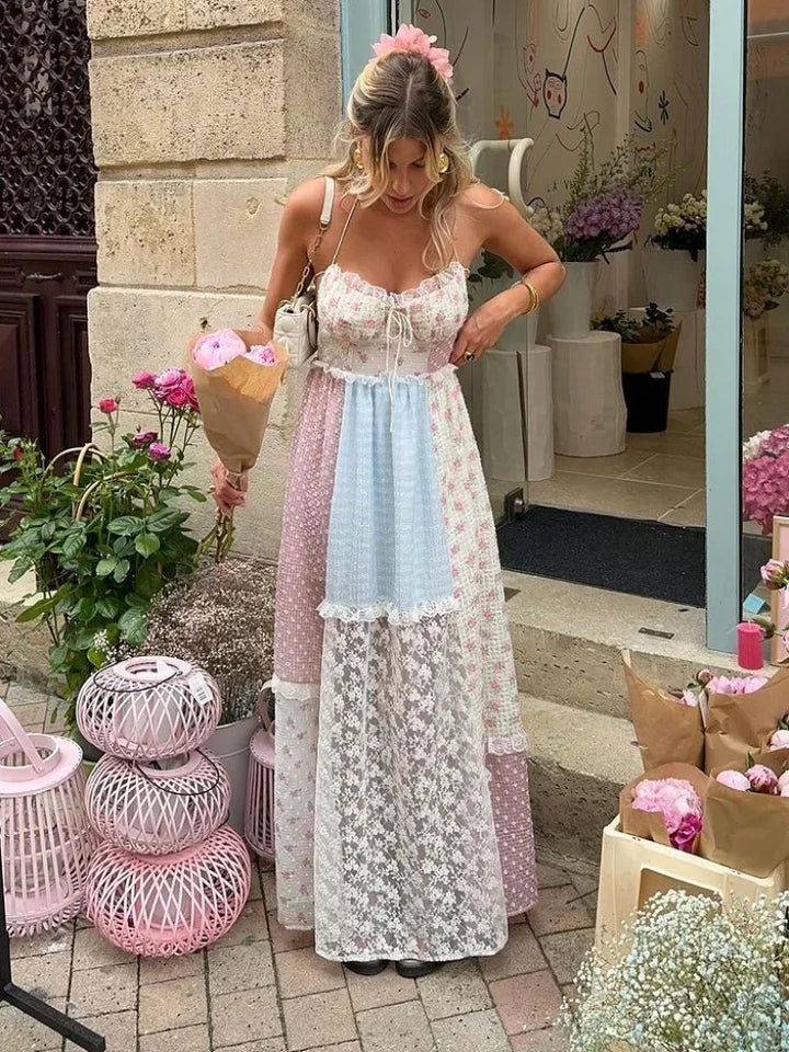 Cyrille - Elegante Abito Maxi Patchwork con Spalline