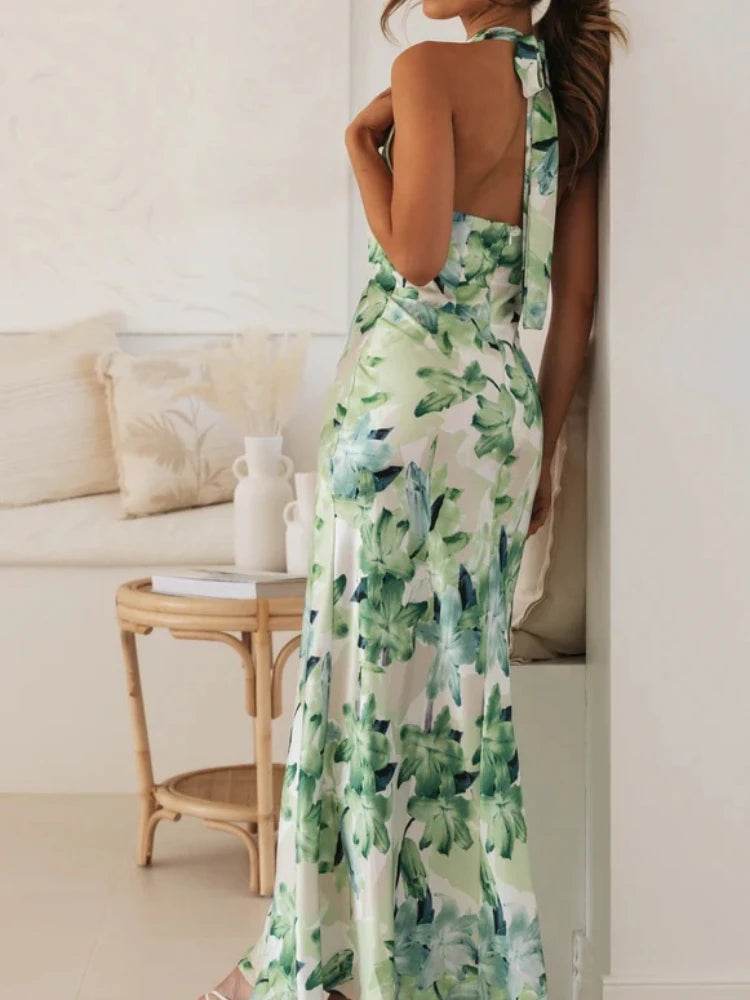 Giulia – Abito Lungo Floreale con Collo Halter