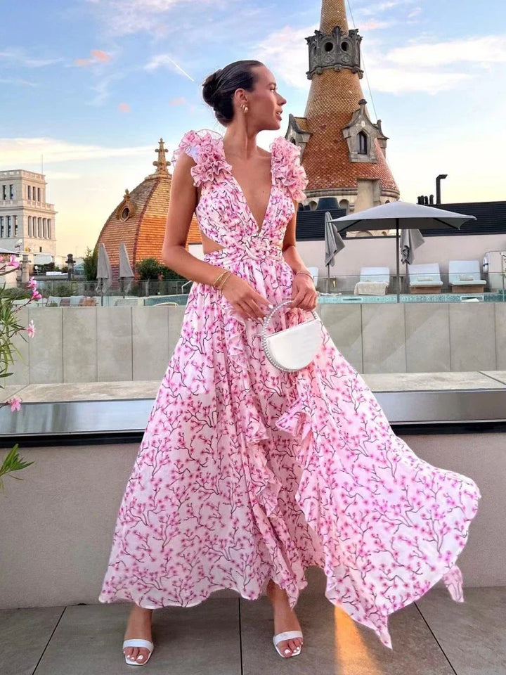 Lexi - Abito Maxi Elegante Senza Schiena con Volant