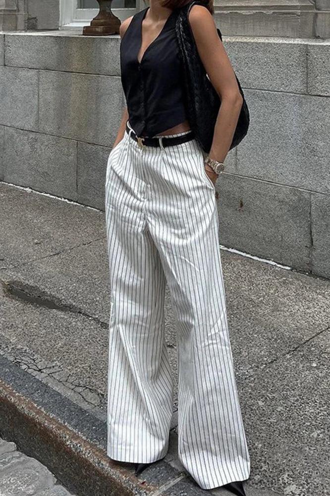 Sofia™ | Pantaloni a gamba larga con tasche a righe, senza cintura