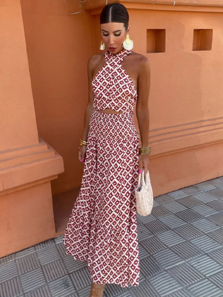 Mickay | Abito midi elegante arricciato con spalle scoperte