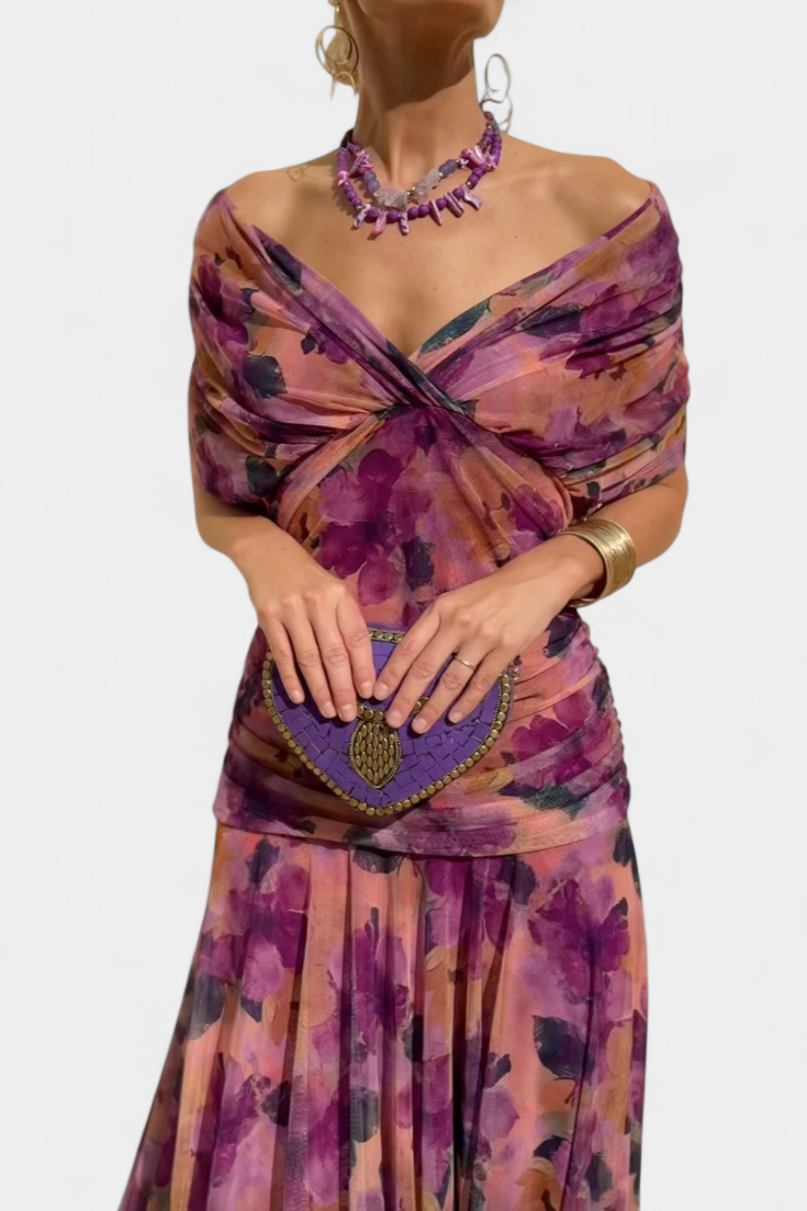 Alondra Vestito Lungo con Stampa Floreale Fantasia e Scollatura a V
