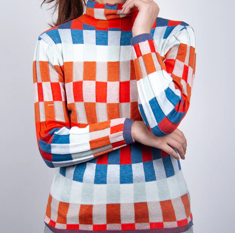 Erika - Maglione con Collo Alto Patchwork