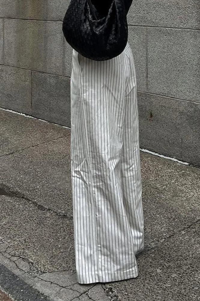 Sofia™ | Pantaloni a gamba larga con tasche a righe, senza cintura