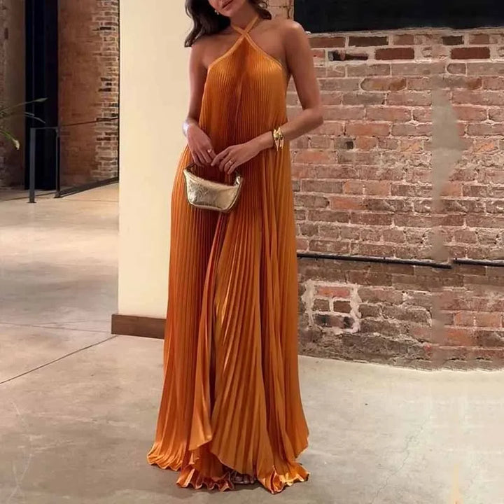 Kyla - Abito Maxi con Scollo Halter Plissettato Chic
