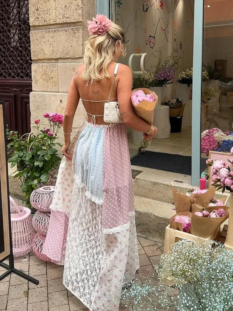 Cyrille - Elegante Abito Maxi Patchwork con Spalline