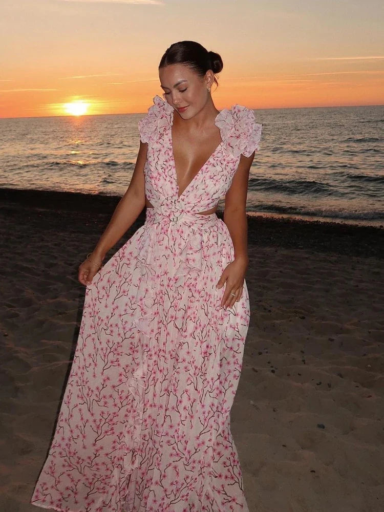 Lexi - Abito Maxi Elegante Senza Schiena con Volant