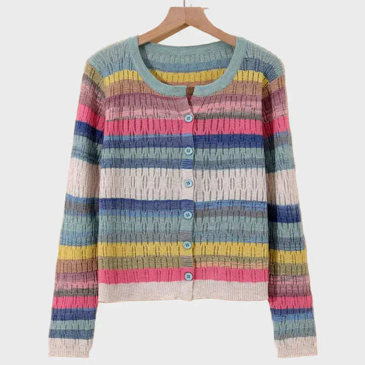Cardigan in Maglia con Design a Righe Ispirato allo Stile Retrò