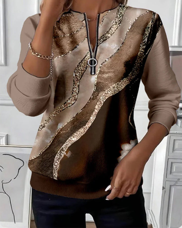 Lia – Felpa con Mezza Zip e Stampa Astratta
