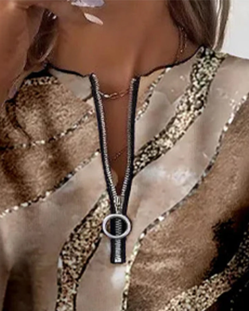 Lia – Felpa con Mezza Zip e Stampa Astratta