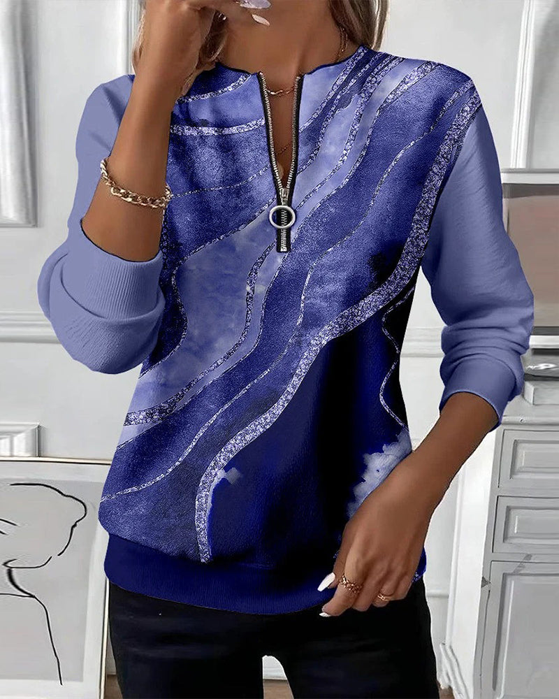 Lia – Felpa con Mezza Zip e Stampa Astratta