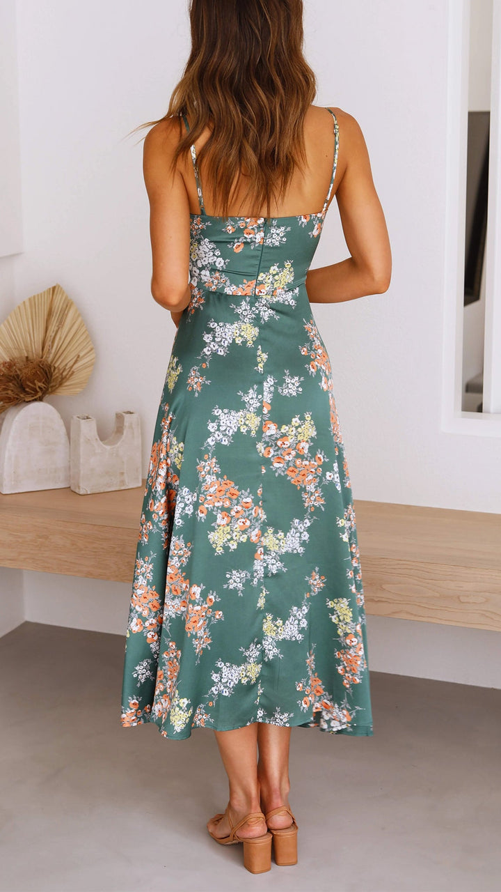 Myla | Abito Midi in Satin con Fiori e Spacco