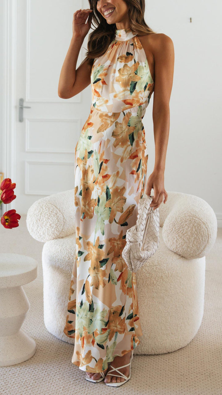 Shannon | Abito Maxi Floral con Scollo Halter