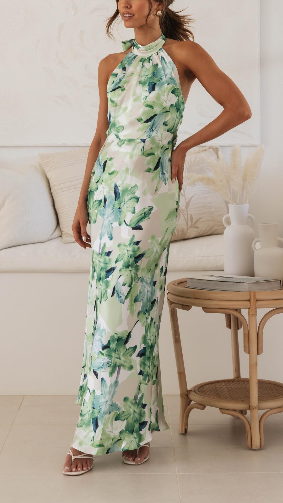 Shannon | Abito Maxi Floral con Scollo Halter