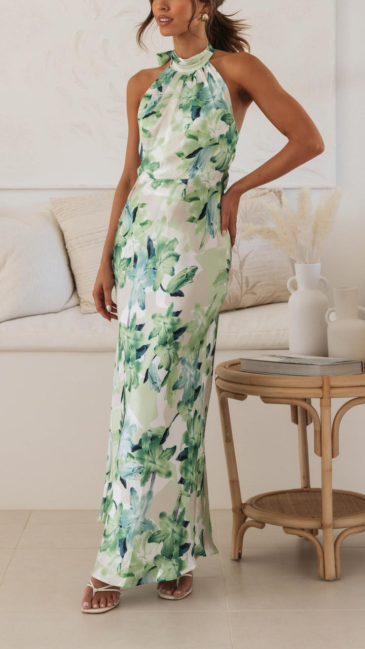 Shannon | Abito Maxi Floral con Scollo Halter
