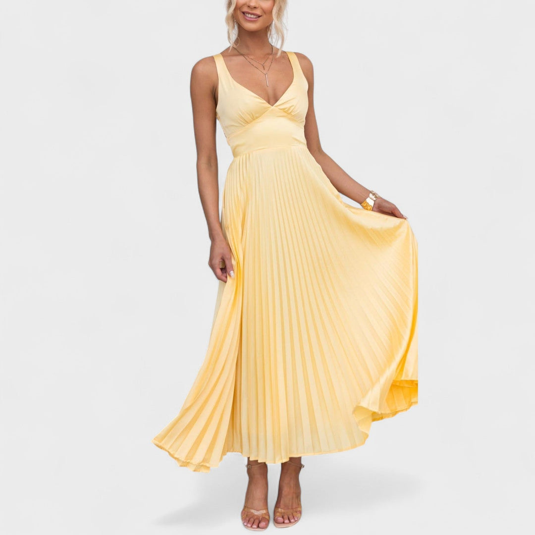 Abia - Vestito maxi giallo plissettato